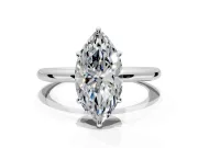 Low-Set Solitaire Engagement Ring Setting for Marquise Center with Thin Plain Band and Prong Head in White Gold
