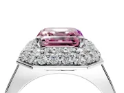 Halo Engagement Ring Setting for Fancy Pink Asscher Cut Center with Plain Tapered Band and Prong Head in White Gold