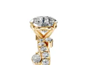 Solitaire Engagement Ring Setting for Round Cut Center with Bar-Station Pave Twist and Prong Head in Yellow Gold