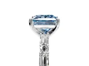 Baguette Engagement Ring Setting for Fancy Blue Princess Cut Center with Alternating Bar-Set Band and Prong Head in Platinum