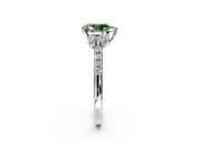 Paired Accent Engagement Ring Setting for Fancy Green Pear-Shaped Center with Pave Band and Prong Head in Sterling Silver