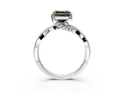 Solitaire Engagement Ring Setting for Fancy Green Asscher Cut Center with Narrow Twist Pave Band and Prong Head in White Gold