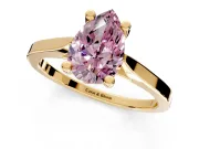 Solitaire Engagement Ring Setting for Fancy Pink Pear-Shaped Center with Tapered Shoulders and Prong Head in Yellow Gold