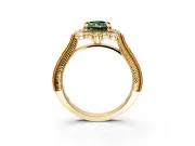 Milgrain Halo Engagement Ring Setting for Fancy Green Radiant Cut Center with Bezel Point Accents and Prong Head in Yellow Gold