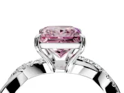 Crossover Engagement Ring Setting for Fancy Pink Princess Cut Center with Pave and Plain Strands and Prong Head in Platinum