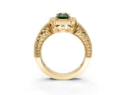 Milgrain Halo Engagement Ring Setting for Fancy Green Emerald Cut Center with Pave Band and Prong Head in Yellow Gold