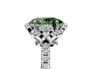 Halo Engagement Ring Setting for Fancy Green Oval Center with Openwork Halo, Pave Band and Prong Head in Sterling Silver