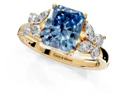 Floral Engagement Ring Setting for Fancy Blue Radiant Cut Center with Marquise Cluster Shoulders and Prong Head in Yellow Gold