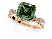 Solitaire Engagement Ring Setting for Fancy Green Asscher Cut Center with Narrow Twist Pave Band and Prong Head in Rose Gold