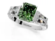Channel-Set Engagement Ring Setting for Fancy Green Radiant Cut Center with Baguette Band and Prong Head in White Gold