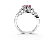 3 Stone Engagement Ring Setting for Fancy Pink Heart-Shaped Center with Pave Split Shank and Prong Head in Platinum