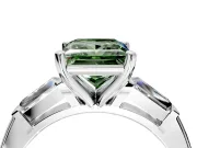 3 Stone Engagement Ring Setting for Fancy Green Princess Cut Center with Tapered Baguettes, Plain Band and Prong Head in Platinum