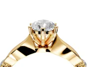 Solitaire Engagement Ring Setting for Pear-Shaped Center with Carved Leaf Shoulders and Prong Head in Yellow Gold
