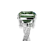 Solitaire Engagement Ring Setting for Fancy Green Asscher Cut Center with Twisted Pave Band and Prong Head in Platinum