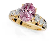 Solitaire Engagement Ring Setting for Fancy Pink Oval Center with Graduated Shared Prongs and Prong Head in Yellow Gold
