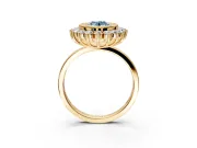 Halo Engagement Ring Setting for Fancy Blue Oval Center with Milgrain Bezel Rim, Plain Band and Prong Head in Yellow Gold