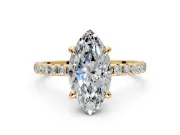 Solitaire Engagement Ring Setting for Marquise Center with Fine Pave Narrow Band and Prong Head in Yellow Gold