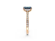 Solitaire Engagement Ring Setting for Fancy Blue Emerald Cut Center with Fine Pave Band and Prong Head in Rose Gold