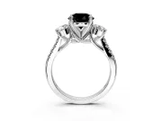 3 Stone Engagement Ring Setting for Fancy Black Round Cut Center with Crossover Basket, Pave Band and Prong Head in Platinum