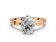 Solitaire Engagement Ring Setting for Oval Center with Carved Leaf Shoulders and Prong Head in Rose Gold