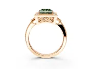Halo Engagement Ring Setting for Fancy Green Princess Cut Center with Milgrain Rim, Pave Band and Prong Head in Rose Gold