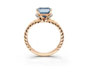 Halo Engagement Ring Setting for Fancy Blue Asscher Cut Center with Rope Twist Split Shank and Prong Head in Rose Gold