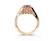 Cathedral Engagement Ring Setting for Fancy Pink Round Cut Center with Antique-Style Pave Band and Prong Head in Rose Gold