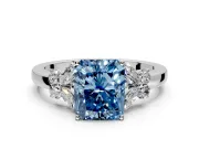 Solitaire Engagement Ring Setting for Fancy Blue Radiant Cut Center with Marquise Flower Shoulders and Prong Head in Sterling Silver