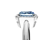 Halo Engagement Ring Setting for Fancy Blue Asscher Cut Center with Tapered Plain Band and Prong Head in Sterling Silver
