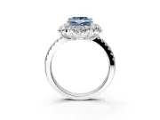 Floral Halo Engagement Ring Setting for Fancy Blue Princess Cut Center with Pave Accents and Prong Head in White Gold