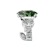 Leaf Motif Engagement Ring Setting for Fancy Green Oval Center with Pave Band and Prong Head in Sterling Silver