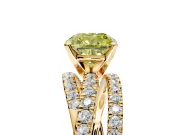 Solitaire Engagement Ring Setting for Fancy Yellow Cushion Cut Center with Woven 3-Strand Pave Band and Prong Head in Yellow Gold