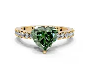 Solitaire Engagement Ring Setting for Fancy Green Heart-Shaped Center with Single Row Accent Band and Prong Head in Yellow Gold