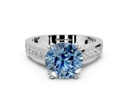 Solitaire Engagement Ring Setting for Fancy Blue Round Cut Center with Channel Band and Double Claw Prong Head in Sterling Silver