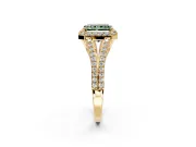 Halo Engagement Ring Setting for Fancy Green Radiant Cut Center with Pave Split Shank and Prong Head in Yellow Gold