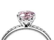 Solitaire Engagement Ring Setting for Fancy Pink Oval Center with Milgrain X Pattern Band and Prong Head in Sterling Silver