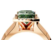 Halo Engagement Ring Setting for Fancy Green Princess Cut Center with Knife Ridge Cathedral Band and Prong Head in Rose Gold