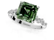 Solitaire Engagement Ring Setting for Fancy Green Asscher Cut Center with Trailing Leaf Accent Band and Prong Head in Platinum