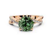 Solitaire Engagement Ring Setting for Fancy Green Round Cut Center with Half-Pave Crossover Band and Prong Head in Rose Gold