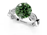 Solitaire Engagement Ring Setting for Fancy Green Round Cut Center with Accented Twist Band and Leaf Prong Head in Platinum