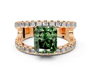 Solitaire Engagement Ring Setting for Fancy Green Radiant Cut Center with Wide-Open Split Shank and Prong Head in Rose Gold