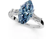 3 Stone Engagement Ring Setting for Fancy Blue Marquise Center with Channel Baguette Accents and Prong Head in Platinum