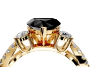 3 Stone Engagement Ring Setting for Fancy Black Heart-Shaped Center with Pave Split Shank and Prong Head in Yellow Gold