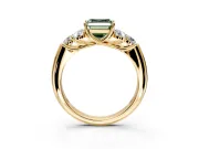 Cluster Engagement Ring Setting for Fancy Green Asscher Cut Center with Round Cut Accent Frame and Prong Head in Yellow Gold