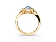 Halo Engagement Ring Setting for Fancy Blue Pear-Shaped Center with Milgrain Rim, Pave Band and Prong Head in Yellow Gold