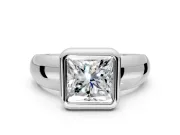 Solitaire Engagement Ring Setting for Princess Cut Center with Wide Band and Bezel Head in White Gold