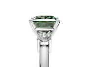 3 Stone Engagement Ring Setting for Fancy Green Princess Cut Center with Wide Plain Band and Prong Head in Sterling Silver