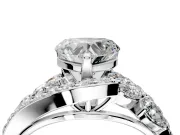 Halo Engagement Ring Setting for Heart-Shaped Center with Marquise and Pave Bypass Band and Prong Head in Sterling Silver