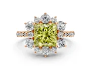 Floral Halo Engagement Ring Setting for Fancy Yellow Princess Cut Center with Pave Accents and Prong Head in Rose Gold