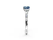 Bar-Set Engagement Ring Setting for Fancy Blue Cushion Cut Center with Tapered Baguette Accents and Prong Head in White Gold